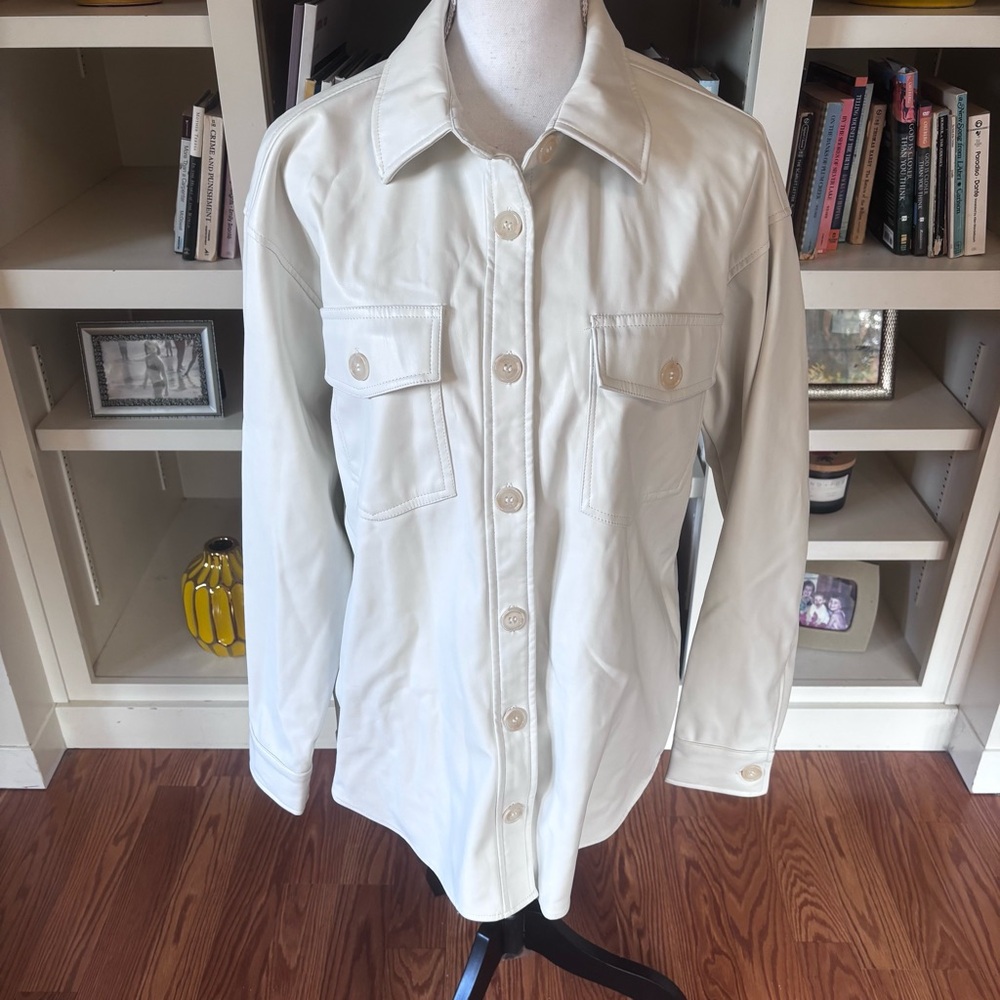 NEW Thread & Supply Cream Faux Leather Shirt Jacket‎ Shacket Sz Small Minimalist